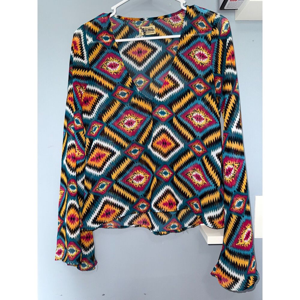 Show Me Your Mumu Aztec Diamond Bell Sleeve Shirt | Size Small | Boho Whimsical